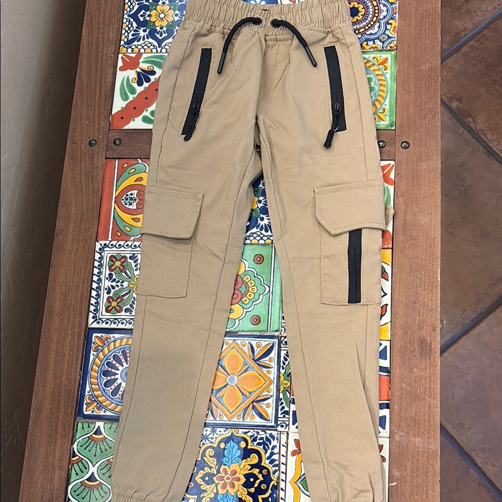 Kids Tan Joggers with Black Accents